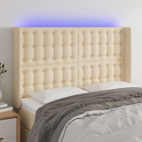 Čelo postele s LED krémové 147 x 16 x 118/128 cm textil 3124485