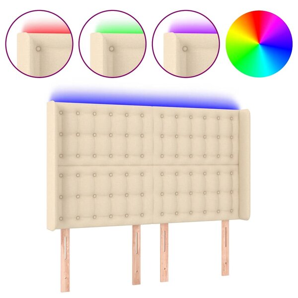 Čelo postele s LED krémové 147 x 16 x 118/128 cm textil 3124485