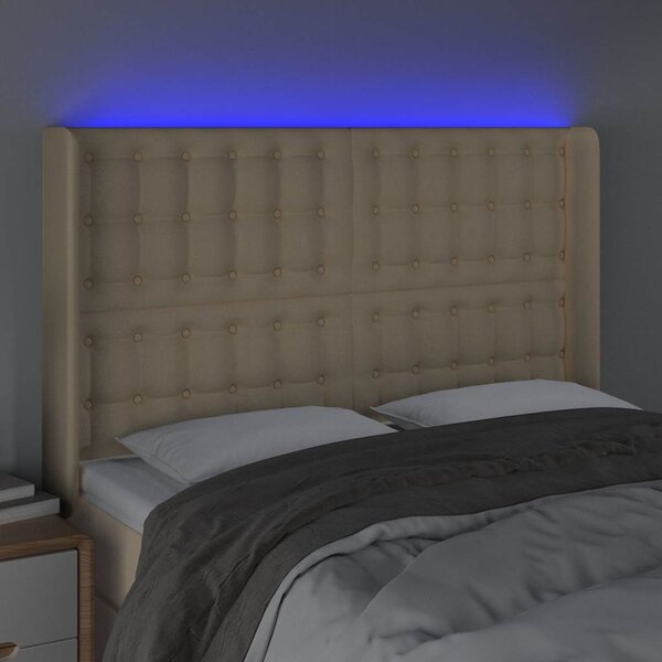 Čelo postele s LED krémové 147 x 16 x 118/128 cm textil 3124485