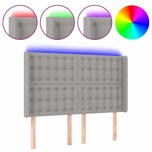 Čelo postele s LED světle šedé 147x16x118/128 cm textil 3124480