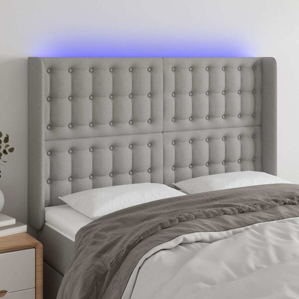 Čelo postele s LED světle šedé 147x16x118/128 cm textil 3124480