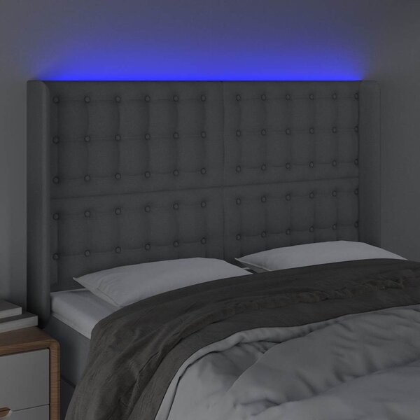 Čelo postele s LED světle šedé 147x16x118/128 cm textil 3124480