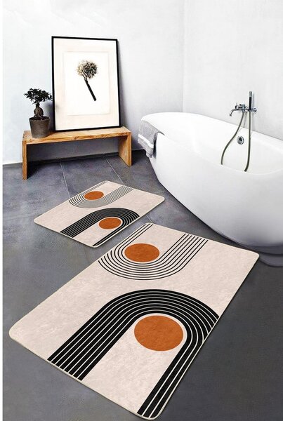Béžové sametové koupelnové předložky v sadě 2 ks 60x100 cm Dot Arch – Mila Home