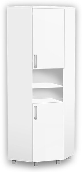 Vysoká koupelnová skříňka rohová K36 barva skříňky: bílá 113, barva dvířek: bílá lamino