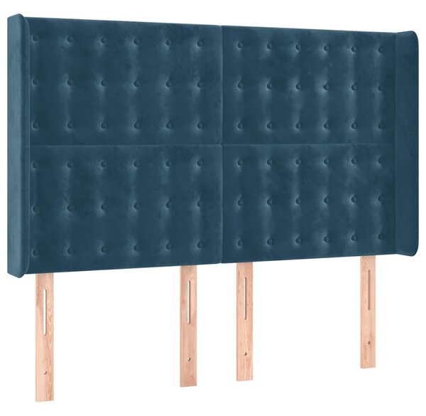 Čelo postele s LED tmavě modré 147 x 16 x 118/128 cm samet 3124534