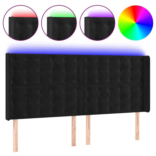 Čelo postele s LED černé 163 x 16 x 118/128 cm samet 3124538