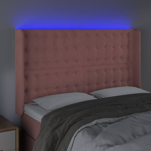 Čelo postele s LED růžové 147 x 16 x 118/128 cm samet 3124535