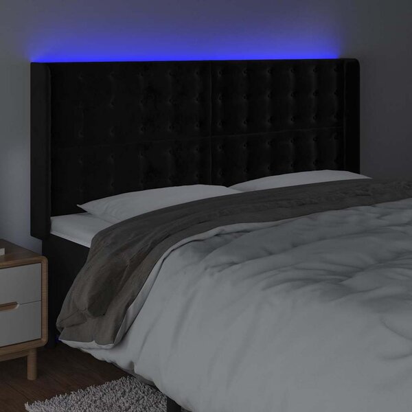 Čelo postele s LED černé 163 x 16 x 118/128 cm samet 3124538