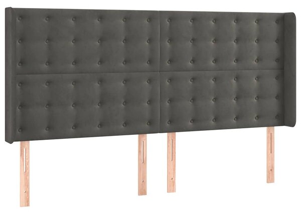 Čelo postele s LED tmavě šedé 183 x 16 x 118/128 cm samet 3124543