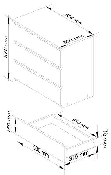 Ak furniture Komoda CL3 60 cm bílá