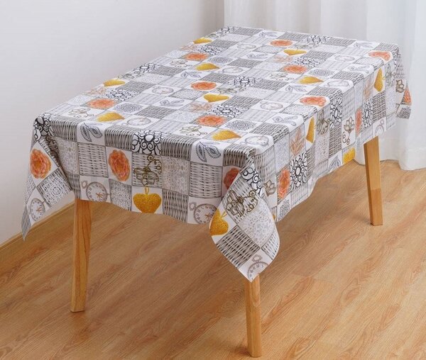Ubrus PVC 3581247, metráž, šířka 140 cm, proutí šedé s květy a srdíčky, IMPOL TRADE