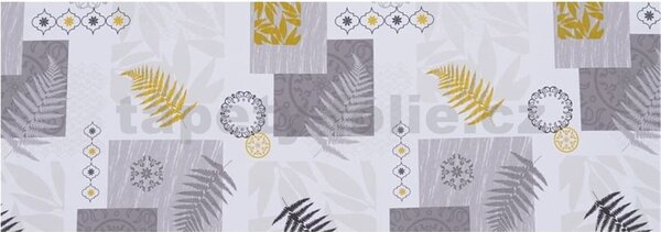 Ubrus PVC 3581569, metráž, šířka 140 cm, kapradí šedo-žluté s ornamenty, IMPOL TRADE