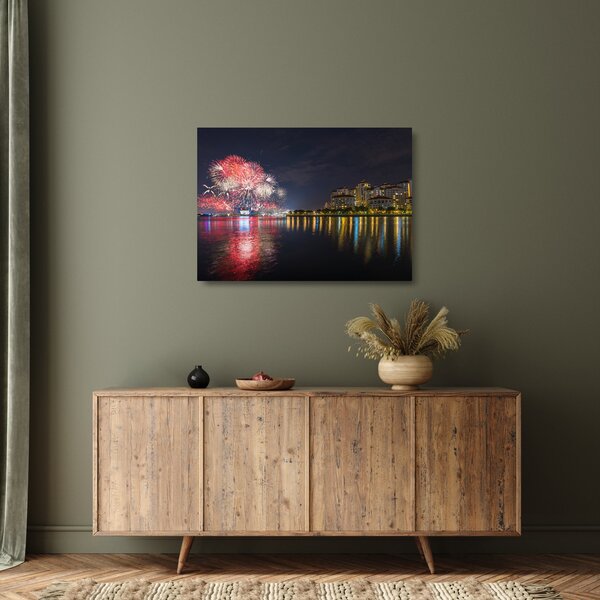 Skleněný obraz ohňostroje v singapuru (70x50 cm)