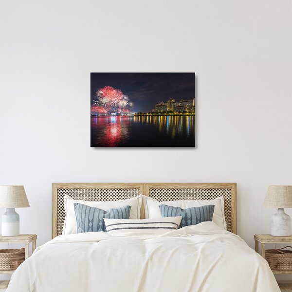 Skleněný obraz ohňostroje v singapuru (70x50 cm)