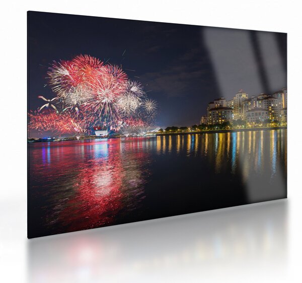 Skleněný obraz ohňostroje v singapuru (70x50 cm)