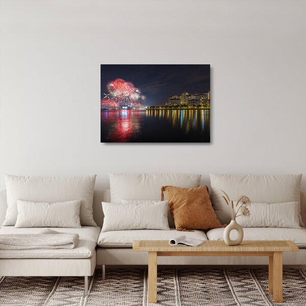 Skleněný obraz ohňostroje v singapuru (70x50 cm)