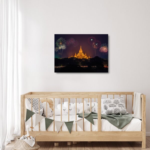 Skleněný obraz ohňostroje v Asii (70x50 cm)