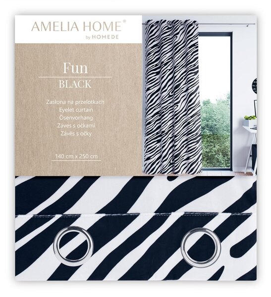 Závěs AmeliaHome Fun s průchodkami 140x250 černobílý