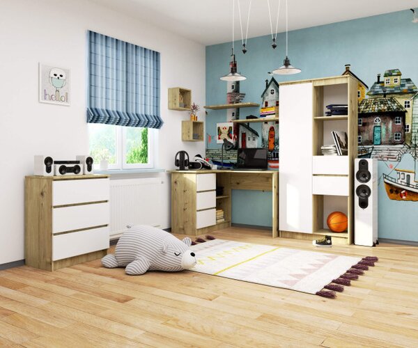 Rohový kancelářský stůl B16 CLP levý, dub artisan / bílý