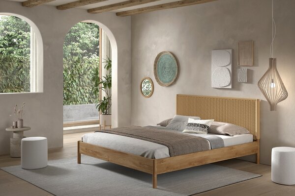 Vipack Dubová postel Olive 180 x 200 cm s vyplétaným čelem