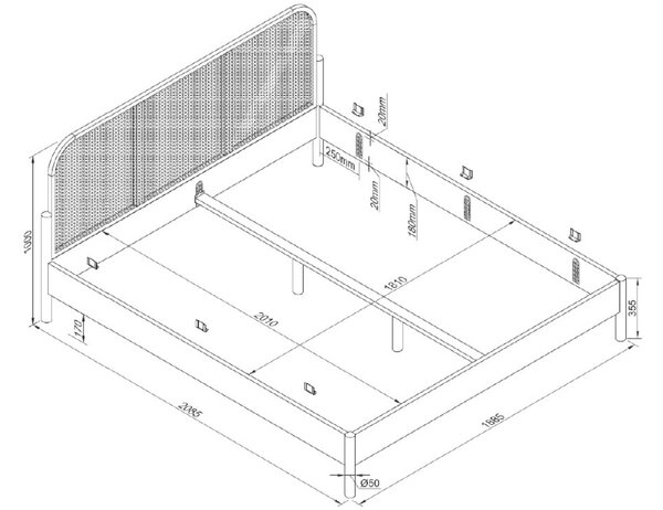 Vipack Dubová postel Olive 180 x 200 cm s ratanovým čelem