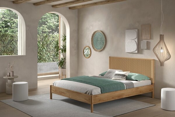 Vipack Dubová postel Olive 160 x 200 cm s vyplétaným čelem