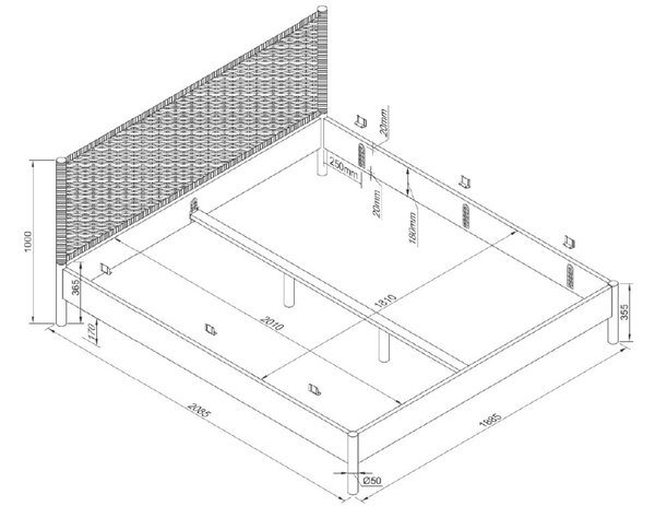Vipack Dubová postel Olive 180 x 200 cm s vyplétaným čelem