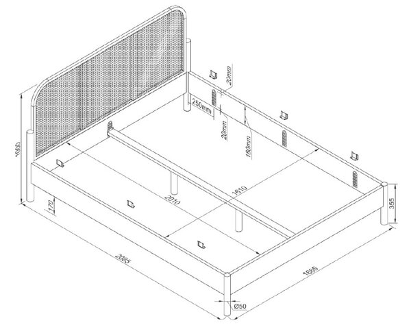 Vipack Dubová postel Olive 160 x 200 cm s ratanovým čelem
