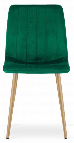 Set tří jídelních židlí LAVA sametové zelené / dřevěné nohy (3 ks)