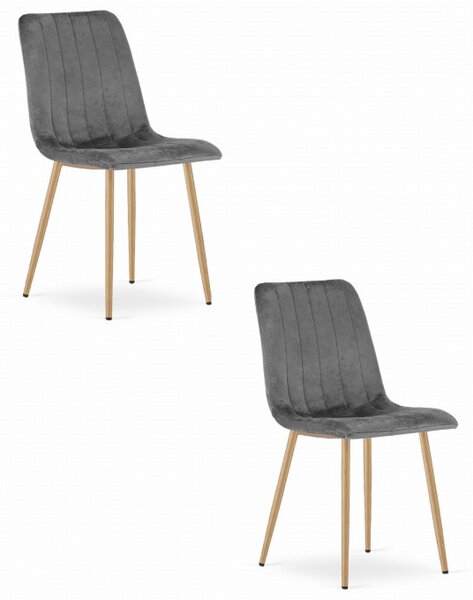 Set dvou jídelních židlí LAVA sametové šedé / dřevěné nohy (2 ks)