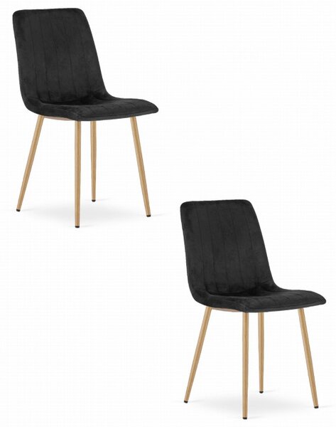 Set dvou jídelních židlí LAVA sametové černé / dřevěné nohy (2 ks)