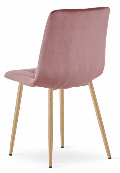 Set tří jídelních židlí LIBRA sametové růžové / dřevěné nohy (3 ks)