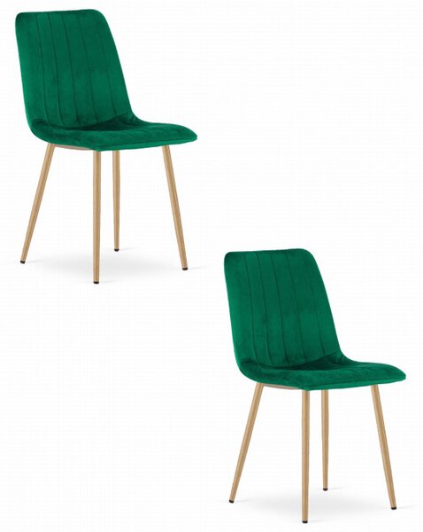 Set dvou jídelních židlí LAVA sametové zelené / dřevěné nohy (2 ks)