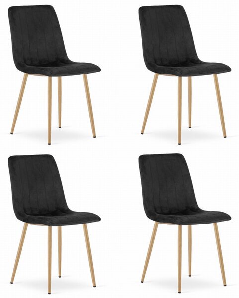 Set čtyř jídelních židlí LAVA sametové černé / dřevěné nohy (4 ks)