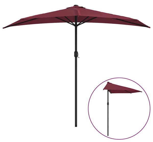 Slunečník na balkon hliníková tyč vínový 270x144x222 cm půlkruh 312498
