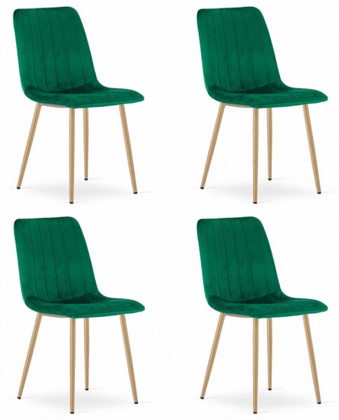 Set čtyř jídelních židlí LAVA sametové zelené / dřevěné nohy (4 ks)