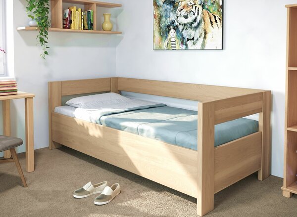 Zvýšená úložna postel jednolůžko ELA - s čely, 140x200, masiv buk, rošt v ceně