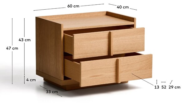 Noční stolek Kave Home Salaya 55 cm x 36 cm s dřevěným dekorem