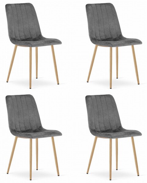 Set čtyř jídelních židlí LAVA sametové šedé / dřevěné nohy (4 ks)