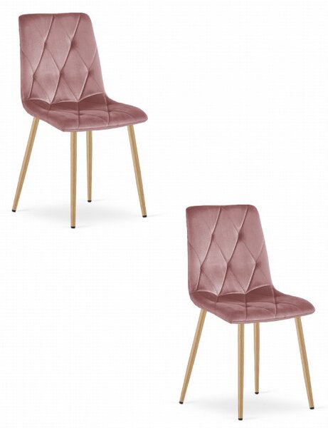 Set dvou jídelních židlí LIBRA sametové růžové / dřevěné nohy (2 ks)