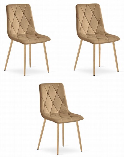 Set tří jídelních židlí LIBRA sametové hnědé / dřevěné nohy (3 ks)