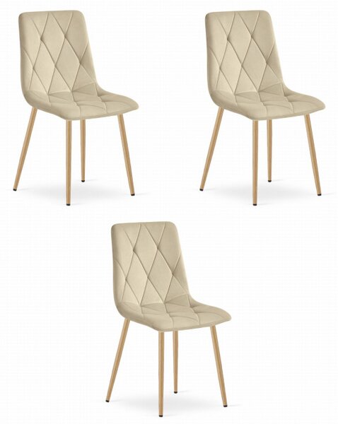 Set tří jídelních židlí LIBRA sametové světle béžové / dřevěné nohy (3 ks)