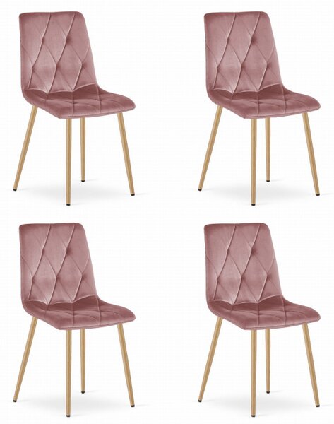 Set čtyř jídelních židlí LIBRA sametové růžové / dřevěné nohy (4 ks)