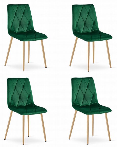 Set čtyř jídelních židlí LIBRA sametové tmavě zelené / dřevěné nohy (4 ks)