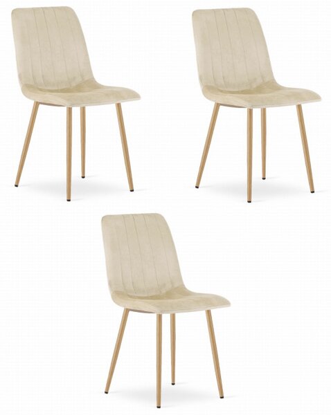 Set tří jídelních židlí LAVA sametové světle béžové / dřevěné nohy (3 ks)