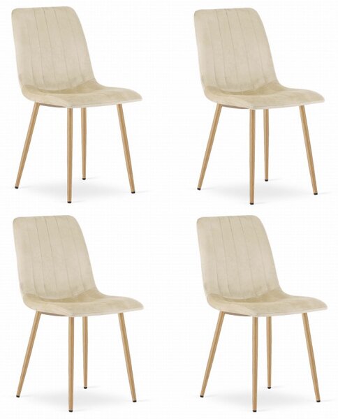 Set čtyř jídelních židlí LAVA sametové světle béžové / dřevěné nohy (4 ks)