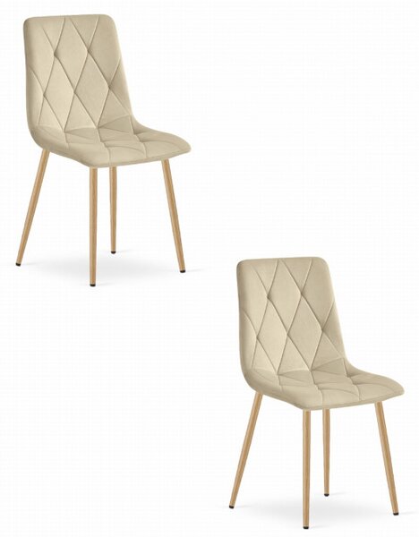 Set dvou jídelních židlí LIBRA sametové světle béžové / dřevěné nohy (2 ks)