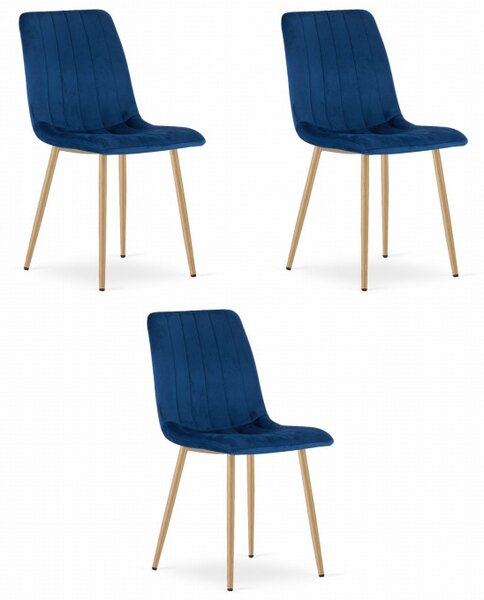 Set tří jídelních židlí LAVA sametové granátové / dřevěné nohy (3 ks)