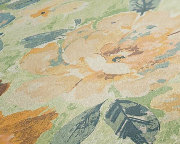 A.S. Création | Vliesová tapeta na zeď Aquarell Dreams 39607-3 | 0,53 x 10,05 m | krémová, béžová, zelená, žlutá, šedá, modrá, hnědá, okrová, vícebarevná