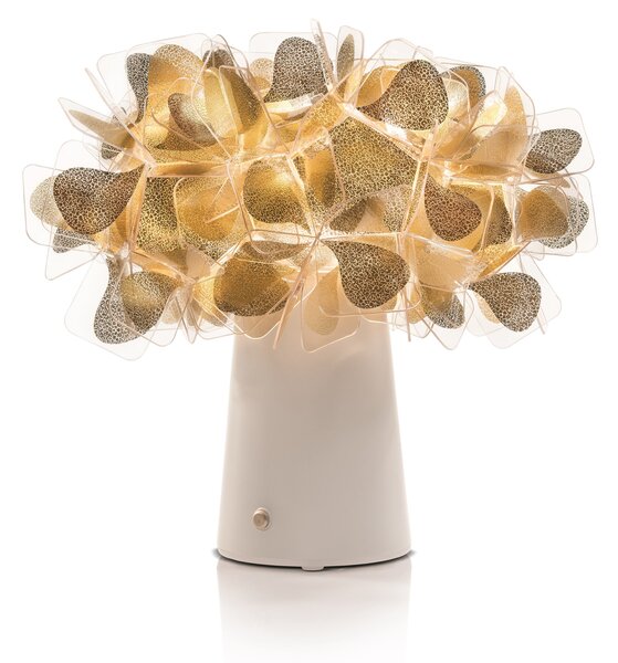 Slamp Clizia Mama non Mama table gold, stolní lampička s bílým podstavcem na baterii, 1,3W LED 2700K, výška 25cm